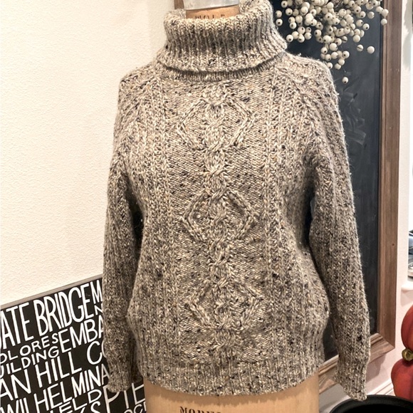 Patrick Malin Irish Wool Cable Knit Aran Fisherman’s Sweater Turtleneck Gray - Picture 1 of 4